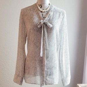 Polka Dot Tieneck Sheer Blouse